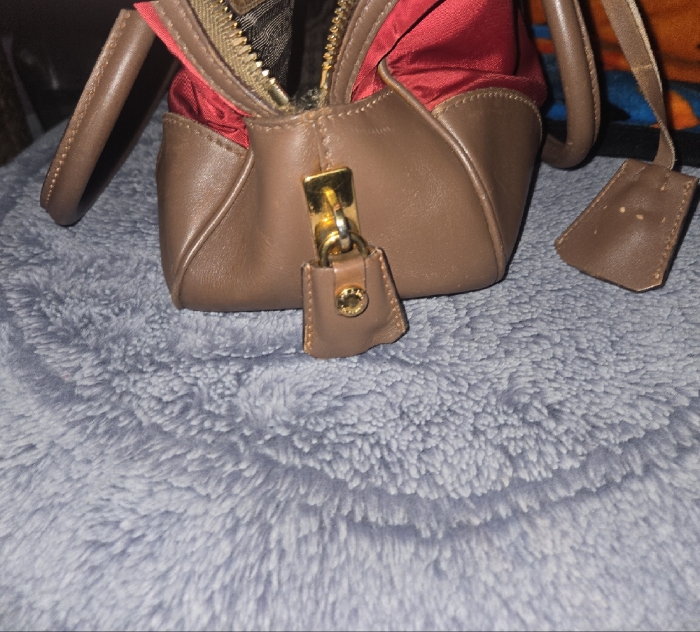 Prada Red and Brown Satchel with Beige Stripe - Picture 8 of 10